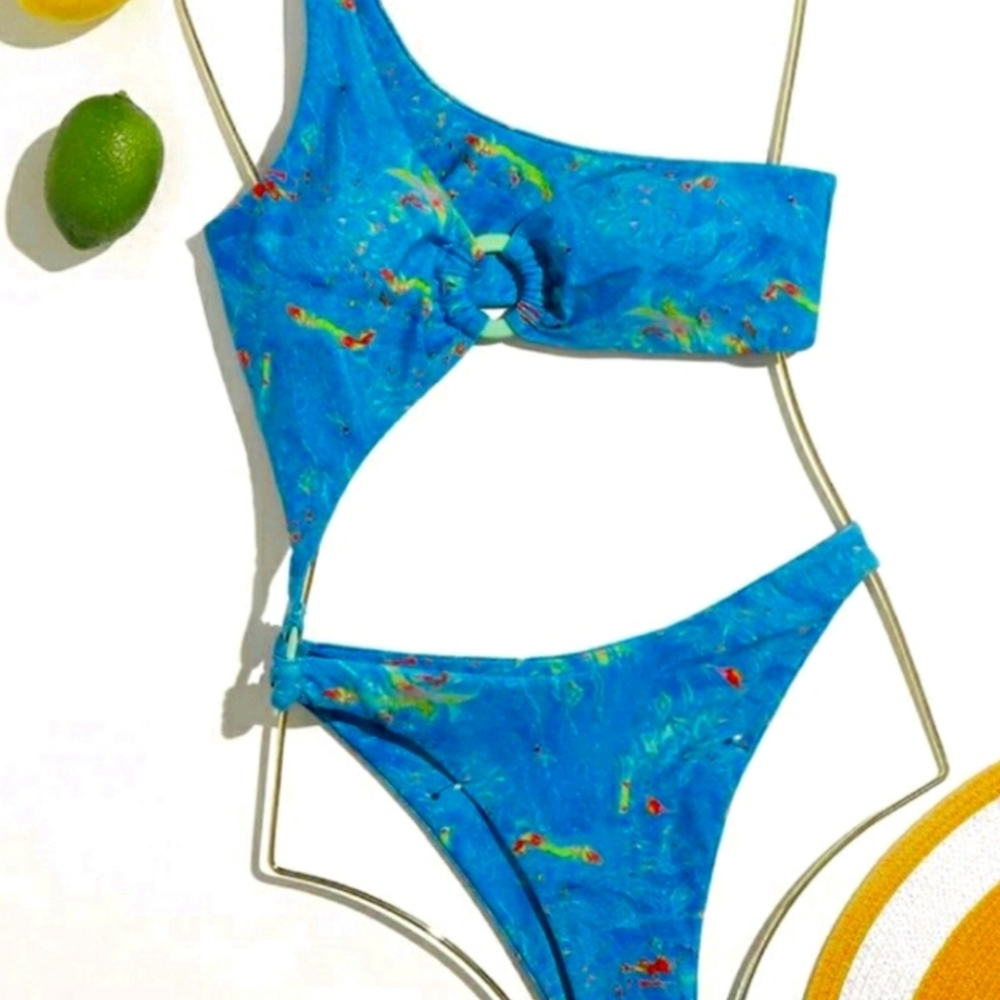 NEW BLUE ONE PIECE CUT OUT BATHING SUIT SZ LG